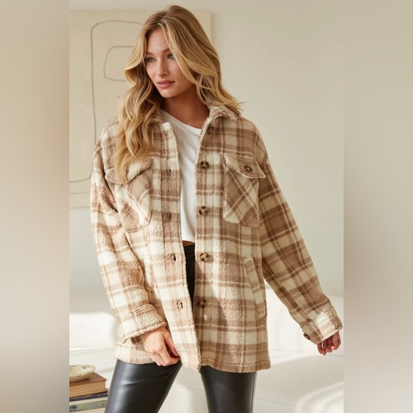 Accent Wool Blend Plaid Shacket,warm, button chest pockets,hip pockets,collar - Picture 8 of 11